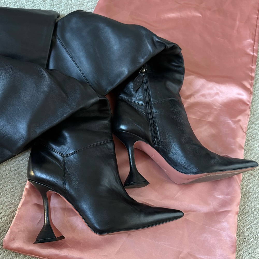 Amina Muaddi Leather Black Over-the-Knee Olivia Boots. EU 38 size, true to size! - Picture 7 of 16